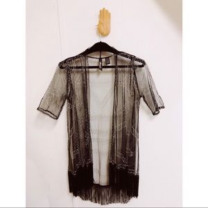 BKE boutique sparkly sheer black kimono robe cover